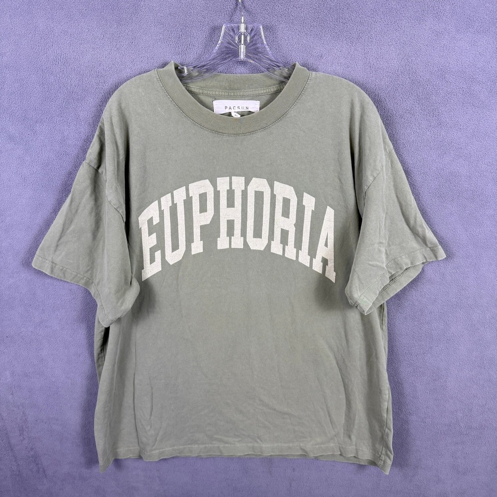PacSun Euphoria T-Shirt Mens XL Green Graphic Tee Streetwear Casual Oversized